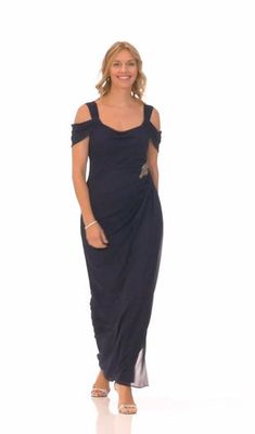 Long Cold Shoulder Mesh Dress with Cowl Neckline, Overlay Cascade Skir – alexevenings.com Mesh Gown, Overlay Skirt, Flattering Dress, Flattering Dresses, Cowl Neckline, Mesh Dress, Effortlessly Chic, Cowl Neck, Cold Shoulder