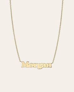 Classic and timeless 14k solid gold ID name necklace in our chic block font, with your choice of upper or lower case, hanging from a dainty chain with the length of your choice. Please enter up to 10 characters in the text field, for a heart symbol please enter ''(heart)''. Please note that the personalization box is case sensitive, so type in exactly how you would like your name to appear, with the correct upper/lowercase font. If you are interested in an ID necklace with more than 10 character 14k Gold Name Necklace With Initial Pendant, Classic Gold Name Necklace For Everyday, Everyday Nameplate Necklaces With Names, Everyday Custom Nameplate Charm Necklace, Everyday 14k Gold Initial Pendant Name Necklace, Customizable 14k Gold Name Necklace For Everyday Wear, Everyday Yellow Gold Initial Necklace With Custom Name, Everyday Nameplate Necklace With Names, Yellow Gold Custom Name Necklace For Everyday