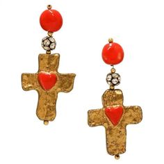 Christian Lacroix Clips Vintage Earrings For Sale at 1stDibs Red Gold-plated Pierced Jewelry, Valentine's Day Gold Pendant Earrings, Vintage Red Cross Jewelry, Handmade Red Cross Jewelry, Christian Lacroix Jewelry, Club Tropicana, Chanel Couture, Chanel Vintage, Vintage Clip