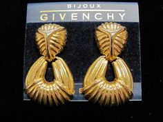 Retro GIVENCHY Large Gold Tone Art Deco Dangle Drop Door Knocker Runway Couture Clip Earrings  Women Mercedes Emblem, Vintage Givenchy Jewelry, Givenchy Earrings, Tone Art, Givenchy Jewelry, High Fashion Jewelry, Vintage Givenchy, Starburst Earrings, High Fashion Women