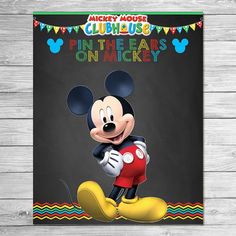 mickey mouse birthday card with the phrase pin the ears on mickey