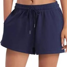 H Halston Dark Navy Sweat Shorts Soft Pocket Drawstring Pal5500 Navy Drawstring Bottoms Short Length, Navy Drawstring Shorts, Blue Pajama Shorts With Elastic Waistband, Blue Drawstring Shorts For Leisure, Blue Drawstring Leisure Shorts, Leisure Blue Drawstring Shorts, Blue Athletic Shorts With Built-in Shorts For Leisure, Blue Relaxed Fit Athletic Shorts With Drawstring, Casual Blue Athletic Shorts For Vacation