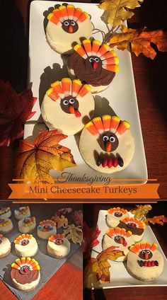 thanksgiving mini cheesecakes decorated like turkeys