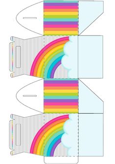 an open box with rainbows on it and the inside cut out to look like paper