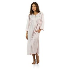 This cozy warm Fleece Lined Lounge Duster Robe from Casual Nights, exceptionally lightweight robe made from terry poly smooth to the touch fabric. Housecoat features; 3/4 sleeves, piping detail, embroidered flowers, side seam pockets, front zip closure measures 33" inches makes this lounger easy to wear. Mid-calf length measures approx. 46 Inches. A comfort loose fit style perfect for spas, shower houses, lounging, changing. sleeping and more. Size: XL.  Color: Pink.  Gender: female.  Age Group: Princess Nightgowns, Victorian Nightgown, Girls Nightgown, Eileen West, Fleece Plaid, Cotton Gowns, Pajama Dress, Women's Nightgowns, Nightgowns For Women