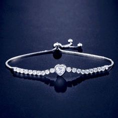 Wedding Jewelry - Heart CZ Bridal Bracelet - Available in Silver Pretty Jewelry Necklaces, Bridal Event, Jewelry Aesthetic, Wedding Accessories Jewelry, Bridal Bracelet, Silver Accessories, Matching Necklaces, Dream Jewelry, Pretty Jewellery