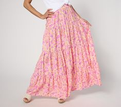 Is it a skirt kind of day? This free-spired tiered design says Y-E-S! Lovely for warm-weather coffee dates, evening theatre, and family photo ops. From Peace Love World. Colorful Maxi Skirt, Cute Long Skirts, Closet Revamp, Granola Aesthetic, Rush Week, Week Outfits, Teaching Outfits, Coffee Dates, Girl Dinner