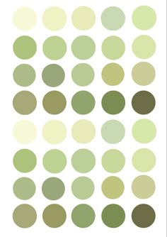 the green circles are arranged in rows on white paper, and each has different colors