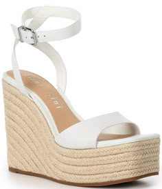 From Gianni Bini&#x2C; the Senna Leather Jute Platform Wedge Sandals feature:Leather upperAnkle strap with functional buckle closureSquare toe constructionSynthetic lining4mm padded memory foam sockRubber outsoleJute covered platform & wedge heelApprox 1.57" platform heightApprox 4.27" heel heightImported. Synthetic Wedge Heels With Strap, Synthetic Strap Wedge Sandals, Chic Spring Strap Wedge Sandals, Summer Wedge Heel Heels With Strap, Casual Wedge Sandals With Strap, Graduation 8th Grade, 2014 Coachella, White Wedge Shoes, Beach Wedges