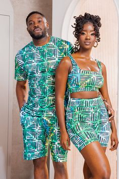 Matching couple's vacation outfits Bustier Pattern Drafting, African Shop, Squared Neckline, Printed Sports Bra, Canary Yellow