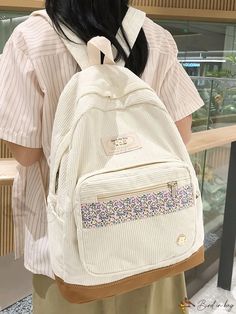 Bird in Bag - White Floral Print Large Capacity Multi-Pocket Bag Multi Pocket Bag, Classic Backpack, Pocket Bag, Bird In Bag, White Bag, Floral Print, Floral Prints, Color White, Size Medium