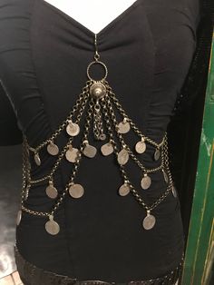 A nice versatile layered chain drap with Kuchi coins and hooks;  Can be worn as a top, necklace or as a belt, made to cover the front or back half of a body.  Options: bronze or gunmetal silver chain.  Please let me know your rib cage and waist/hip size so I can assure the correct size.   Some coiny goodness to add to your style in dance or daily fabulousness! Cute Little Tattoos, Belly Chain, Little Tattoos, Body Jewellery, Chain Styles, Body Jewelry, Hippie Boho, Silver Chain, Fashion Jewelry