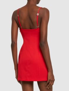 Adjustable spaghetti straps. Side zip closure. Embellished neckline. Model is wearing a size2 Embellished Neckline, Flat Espadrilles, Red Mini Dress, Jeans Jumpsuit, Shearling Jacket, Ski Wear, Swimwear Tops, Cloth Bags, Down Jacket