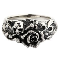 Skull and Rose Sterling Silver Gothic Ring New  made of solid 925 sterling silver;  the band’s interior carries the 925 hallmark;  ring’s weight: 16 grams;   face measurements: 22 mm x 12 mm (0.85” x 0.50”);  handcrafted piece.   The Skull and Rose Sterling Silver Gothic Ring is another proof of the beauty and significance of Gothic. This piece welds together the allure of noble silver, deep symbolism, and impeccable execution.  Skulls and roses are probably the most loved symbols of Gothic. Whe Black Skull Ring, Wedding Band Men, Sterling Silver Skull Rings, Mens Skull Rings, Mushroom Ring, Gothic Ring, Silver Skull Ring, Gothic Rings, Skull Jewelry