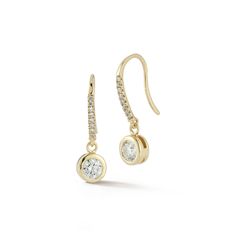 14kt Round Diamond Drop Earrings The Diamanté Collection takes its inspiration from Mateo's recent visit to the De Beers Orapa Diamond Mine in Botswana. Mother Nature has done a fantastic job creating these magnificent diamonds. Our only duty was to simply highlight each stone for daily wear. A brilliant round diamond is beautifully bezel set in solid gold and hangs from pave ear wire. 14kt Yellow Gold 1.37gm Gold 0.620ct Diamonds Ear Wire Made in New York City Luxury 14k White Gold Linear Earrings, Refined Yellow Gold Diamond Earrings, Luxury 14k Gold Round Linear Earrings, Luxury Drop Earrings With Single Cut Diamonds, Luxury Gold Linear Earrings With Brilliant Cut, Timeless Yellow Gold Earrings With Pave Setting, Luxury Single Cut Diamond Drop Earrings, Luxury Diamond Earrings With Pave Setting Round Cut, Luxury Diamond Earrings With Pave Setting In Round Cut