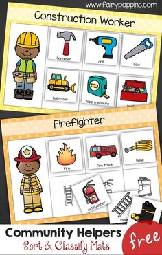 two firefighter themed worksheets for the community helpers