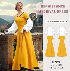 Digital sewing pattern for Renaısance Medieval dress ✔️ US Sizes: 2, 4, 6, 8, 10, 12, 14, 16, 18, 20, 22, 24, 26, 28, 30 ✔️ Standard sizes: XS, S, M, L, XL, 2XL, 3XL, 4XL/5XL ✔️These templates are suitable for A4, A0 and US Letter size paper. When you purchase this pattern, you will receive a digital (pdf) sewing pattern and instructions. Once your payment processes, you will automatically receive a download links of pattern files. If you have any problem accessing the files, please don't hesitate to contact me. ✔️ETSY WILL ONLY LET YOU DOWNLOAD FROM A COMPUTER, PHONE OR IPAD WILL NOT WORK. ✔️THIS IS A DIGITAL PRODUCT ✔️YOU WILL RECEIVE ZIP FILE INCLUDING DOWNLOAD LINKS FOR THE PATTERN AND SEWING INSTRUCTION. Due to the nature of digital downloads, no refunds, returns or exchanges of files Medieval Dress Pattern Free, Edwardian Sewing Patterns, Fantasy Dress Pattern, Medieval Dress Diy, Elvish Dress, Historical Clothing Patterns, Medieval Dress Pattern, Dress And Blouse, Medieval Pattern