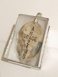 "Unique Gift for her, Upcycled Jewelry from Spoon Jewelry. The perfect gift to carry the meaning of Christmas throughout the entire year. On the good days and the not-so-good days, we know He is always with us, giving us the help we need to live a life that brings Him glory. This handstamped pendant makes that message beautifully clear. Handcrafted from a vintage silver spoon, this pendant has already withstood the test of time. Someday this necklace can be passed on to the next generation, with Inspirational Handmade Necklace For Gift, Inspirational Handmade Necklace Gift, Inspirational Handmade Necklaces For Gifts, Inspirational Silver Necklace Gift, Inspirational Silver Necklace Gift Idea, Inspirational Personalized Gift Necklaces, Personalized Inspirational Necklace, Meaningful Handmade Necklace For Gift, Handmade Inspirational Jewelry For Personalized Gift