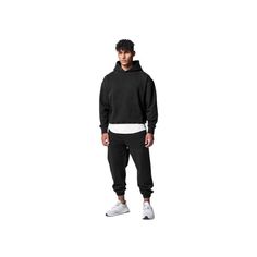 A.A.Y -  Men's Two-piece Hoodie and Sweatpant Set Black Long Sleeve Sweats For Jogging, Relaxed Fit Fleece Tracksuit For Streetwear, Fleece Tracksuit With Relaxed Fit For Streetwear, Black Fleece Tracksuit For Gym, Urban Joggers With Ribbed Cuffs For Streetwear, Black Fleece Sweatshirt For Jogging, Sporty Fleece Sweatpants For Streetwear, Sporty Joggers With Ribbed Cuffs For Streetwear, Black Hooded Tracksuit For Gym