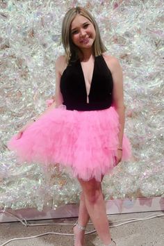 Halter Pink Ruffle Short Party Dress Party Dress Cocktail, Tiered Tulle Skirt, Winter Formal Dresses, Junior Prom Dresses, Short Party Dress, Short Homecoming Dress, Sweet 16 Dresses, Pageant Dress, Black Halter