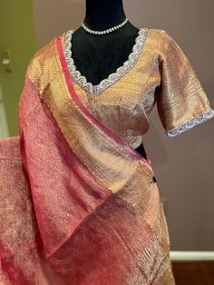 Banarasi Handloom pure crushed tissue gold zari silk saree| Stiched blouse size 40 (42/44) | Silk Saree| Saree by HandloomTraditions Blouse For Tissue Saree, Tissue Lehenga, Tissue Saree, Blouse Design, Silk Saree, Blouse Designs, Lehenga, Silk Sarees, Art Collection