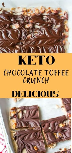 keto chocolate toffe crunch dessert with text overlay