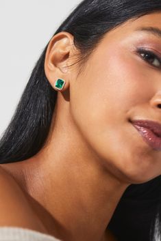 Add a luxurious and romantic touch to your everyday look. Featuring a classic elevated stud style with an emerald-green colored stone for a pop of color, these earrings exude everyday elegance. Royal Au, Emerald Studs, Emerald Halo, Classy Earrings, Halo Stud Earrings, Emerald Earrings Studs, Everyday Elegance, Stud Style, Halo Earrings Studs