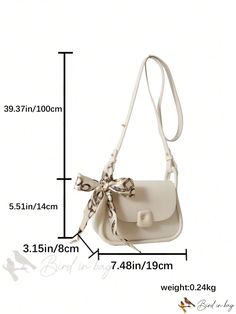 Bird in Bag - Silk-Decorated Shoulder Bag with Flap White Large Capacity Bags For Everyday Use, White Rectangular Bag As Fashion Accessory, Trendy White Pouch Satchel, Elegant Beige School Bag, Trendy Pouch Flap Bag As Gift, Rectangular Cream Bag For Fashion Accessory, Chic Beige Shoulder Bag For School, Cream Bags With Adjustable Strap, Beige Bag With Detachable Strap For Gift