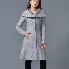 Wrap Midi Coat Winter Overcoat With Belt For Women Luca 2 | Etsy Elegant Winter Workwear Outerwear, Winter Formal Outerwear With Stand Collar, Formal Stand Collar Outerwear For Winter, Elegant Gray Sweater Coat For Fall, Elegant Gray Wool Coat For Office, Elegant Gray Sweater Coat For Work, Formal Outerwear With Stand Collar For Winter, Formal Winter Fitted Sweater Coat, Elegant Gray Outerwear For Fall