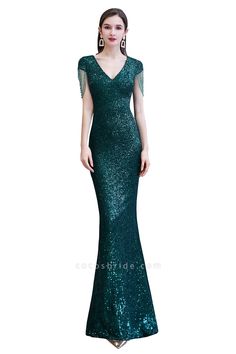 Elegante grüne Pailletten mit Flügelärmeln, lange Abendkleider | Cocosbride Green Mermaid, Affordable Prom Dresses, Dresses Quinceanera, Evening Party Gowns, Prom Dresses For Teens, Sequin Prom Dresses, Long Evening Gowns, Green Prom Dress, Green Sequins