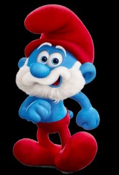 the smurfe is wearing a red hat and blue pants