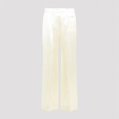 The Row Encore White Viscose Pants. White viscose satin, mid-rise, belt loose, front concealed closure, slant pockets, pressed central creases, back welt pocket, wide leg. Celebrity Siblings, Look Put Together, Zimmermann Dress, Celebrity Kids, Savile Row, Twill Shorts, Pleats Please Issey Miyake, Pants White, Designer Products