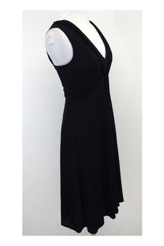 Size 2 Black Gathered Sleeveless Dress Self 95% acetate 5% spandex Lining 100% polyester Made in USA V-neck Concealed back zip Shoulder to hem 39.5" Sleeveless Elastane Dress For Date Night, Sleeveless Elastane Midi Dress For Formal Occasions, Black Sleeveless Elastane Dress, Formal Stretch Sleeveless Elastane Dress, Stretch Sleeveless Elastane Dress For Formal Occasions, Stretch Sleeveless V-neck Dress For Night Out, Stretch Elastane Sleeveless Dress For Formal Occasions, Sleeveless Midi Dress With Flattering Silhouette, V-neck Stretch Dress With Back Zipper