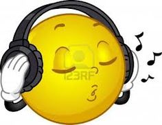 a smiley face wearing headphones and listening to music