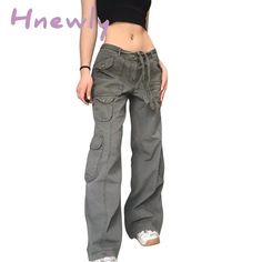 Hnewly Women’s Pants Gothic Punk Baggy Vintage Kawaii Trousers Bandage Low Waist Cargo Grunge Cargo Pants Grunge, Low Waist Cargo Pants, 35 Year Old Woman, Vintage Kawaii, Women Cargo Pants, Zipper Jeans, Gothic Punk, Jeans Material, Women Cargos