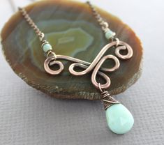 Celtic Knot Copper Necklace With Peruvian Opal Stone Dainty - Etsy Wire Wrapped Stone Jewelry, Wire Wrap Jewelry Designs, Celtic Necklace, Wire Wrapped Jewelry Diy, Necklace Opal, Wire Jewelry Designs, Peruvian Opal, Wire Necklace, Wire Wrap Jewelry