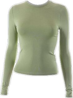 Trendy Long Sleeve Crew Neck Top With Thumbholes, Basic Long Sleeve Tops With Thumbholes, Trendy Solid Color Long Sleeve Crew Neck Top, Fitted Long Sleeve Top With Thumbholes, Y2k Style Solid Stretch Tops, Fitted Green Solid Color Tops, Fitted Green Tops With Thumbholes, Green Stretch Long Sleeve Top With Crew Neck, Spring Y2k Solid Color Tops