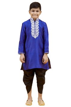 Product Features: Top Color: Blue Bottom Color: Black Top Fabric: Silk Bottom Fabric: Silk Pattern And Print: Embroidery Work: Solid And Neck Embroidered Sleeve Type: Full Sleeve Neckline Type: Chinese Collar Closure Type: Button Wash Care: Dry Clean Occasion: Festival Package Contain 1 Top And 1 Bottom Product Type Boys Kurta Pyjama Set Disclaimer: There Will Be Slight Difference In Digital To Actual Image Silk Pattern, Chinese Collar, Boys Kurta, Kurta Pyjama, Silk Bottoms, Print Embroidery, Trendy Kids, Boys Pajamas, Boy Blue