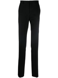 black wool/cotton front zip fastening belt loops straight leg pressed crease two rear welt pockets Leg Press, Wool Trousers, Black Wool, Lanvin, Straight Leg Pants, Welt Pockets, Welt Pocket, Top Brands, Straight Leg