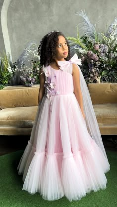 Bridesmaid Princess Dress With Organza Ruffles, Latest Kids Gown Designs, Party Frocks For Kids, Kids Frocks Design Party Wear, Kids Gown Design, Long Frocks For Kids, Princess Dress Wedding, Beautiful Gown Designs, Pink And Green Dress