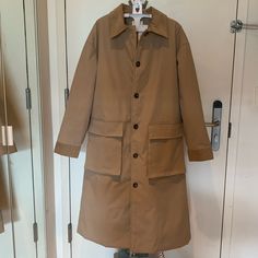 This Piece Features A Cord Collar, Button-Front Closure, And Two Front Pockets. Lined Interior. Warm Padding - Perfect For Fall And Winter. Size: S Color: Beige / Camel Not Zara, Brand Used For Visibility Only. Beige Gabardine Outerwear With Button Cuffs, Utility Outerwear With Lapel Collar And Button Closure, Utility Single Breasted Outerwear With Lapel Collar, Single Breasted Utility Outerwear With Lapel Collar, Utility Single-breasted Outerwear With Lapel Collar, Winter Outerwear With Covered Buttons And Lapel Collar, Utility Outerwear With Buttons For Work, Utility Style Buttoned Outerwear For Work, Utility Button-up Outerwear With Buttoned Pockets