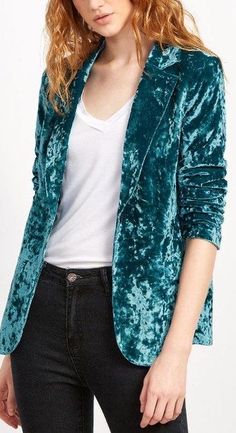 Crushed Velvet Blazer, Turndown Collar, Looks Chic, Trendy Tops