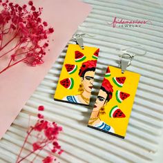 Frida Kahlo viva la vida watermelon earrings. Mexican earrings. Mexican jewelry. Hand painted earrings uniquely designed by Mexico artisan jewelry for fridamaniacs, fridalovers, fridamania, frida fans women and girls. Gorgeous and original gift idea. Folk Art Jewelry, Jewelry Mexican, Hand Painted Gifts, Hand Painted Earrings, Painted Earrings, Women Earrings, Sweet Summer, Mexican Folk Art, Inspired Jewelry