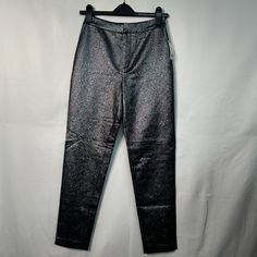 Silver Shiny Pants, Combining Comfort And Fashion. Fitted Dress Pants With Pockets For Party, Fitted Dress Pants For Party, Bottoms With Pockets For Fall Parties, Fitted Dress Trousers For Party, Party Bottoms With Pockets For Fall, Spring Party Bottoms With Tapered Leg, Fall Party Bottoms With Pockets, Leather Pants For Night Out, Fitted Ankle-length Party Pants