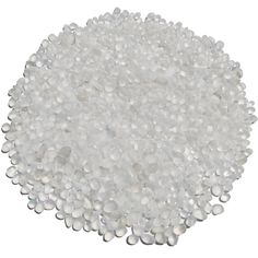 white glass beads are arranged in a circle