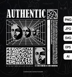 the back cover of an electronic album with black and white graphics on it, including two faces