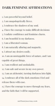 Dark Feminine Affirmations, Feminine Affirmations, Dark Feminine Energy, Healing Journaling, Divine Feminine Spirituality, Healing Spirituality, Energy Healing Spirituality, Writing Therapy