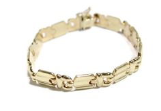 "Vintage Stampato 14k gold bracelet. Bracelet is made with 14k yellow gold. Very cool vintage bracelet made originally in Italy Bracelet has a tongue and groove clasp with lock. This is a vintage piece in excellent condition. Measures 8\" in length. 9mm wide and 2.5 mm thick. Weight 12.9 Grams This bracelet is unisex and can be worn by a women or man. This is real 14k gold. Not plated." Gemstone Art, Heart Necklace Diamond, Heart Pendant Diamond, Yellow Gold Bracelet, Square Earrings, Vintage Bracelets, Diamond Heart, Chain Link Bracelet, Link Bracelets