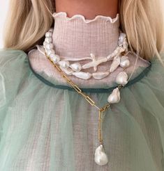 Baroque and Cross Pearl Statement Necklace Luxury Baroque Pearl Jewelry For Party, Elegant Pearl Pendant Chain Necklace For Jewelry Making, Luxury Pearl Chain Choker Necklace, Luxury Jewelry With Baroque Pearl Charm, Elegant Handmade Long Chain Necklace, Handmade Elegant Long Chain Necklace, Luxury Baroque Pearl Charm Jewelry, Elegant Handmade Pearl Chain Necklace, Luxury Handmade Double Strand Necklace