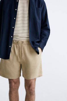 LINEN - COTTON SHORTS - taupe brown | ZARA United States Shorts Male Outfit, Summer Cotton Bermuda Shorts With Side Pockets, Zara Relaxed Fit Bottoms For Everyday, Spring Cotton Bermuda Shorts With Drawstring, Casual Cotton Bermuda Shorts With Drawstring, Casual Linen Shorts For Spring, Everyday Cotton Shorts With Drawstring, Everyday Cotton Shorts With Pockets, Everyday Cotton Drawstring Shorts